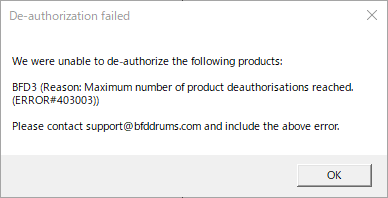 BFD License Managerでオーサライズ実行時に Authorization failed 